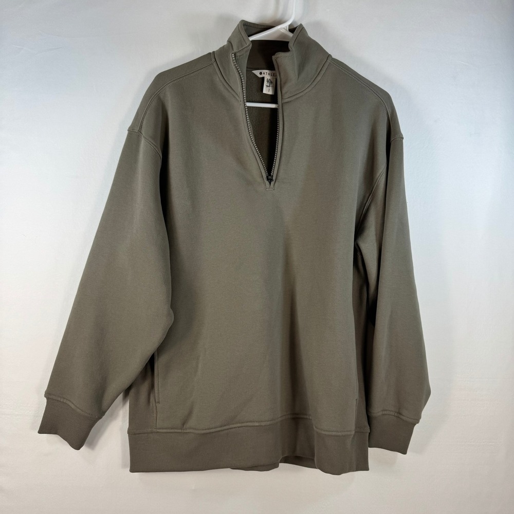 Athleta Coaster Luxe Sweatshirt Womens Small Olive Green Quarter Zip Pullover